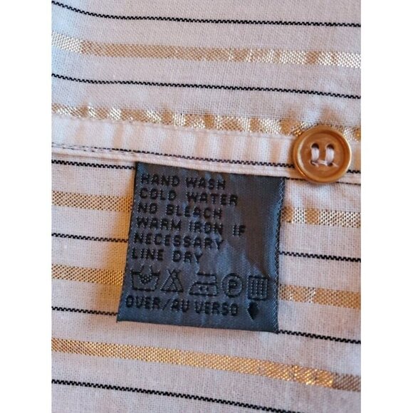 Lizwear by Liz Claiborne Vtg Women's Short Sleeve Gold Metallic Striped Blouse - Picture 4 of 7